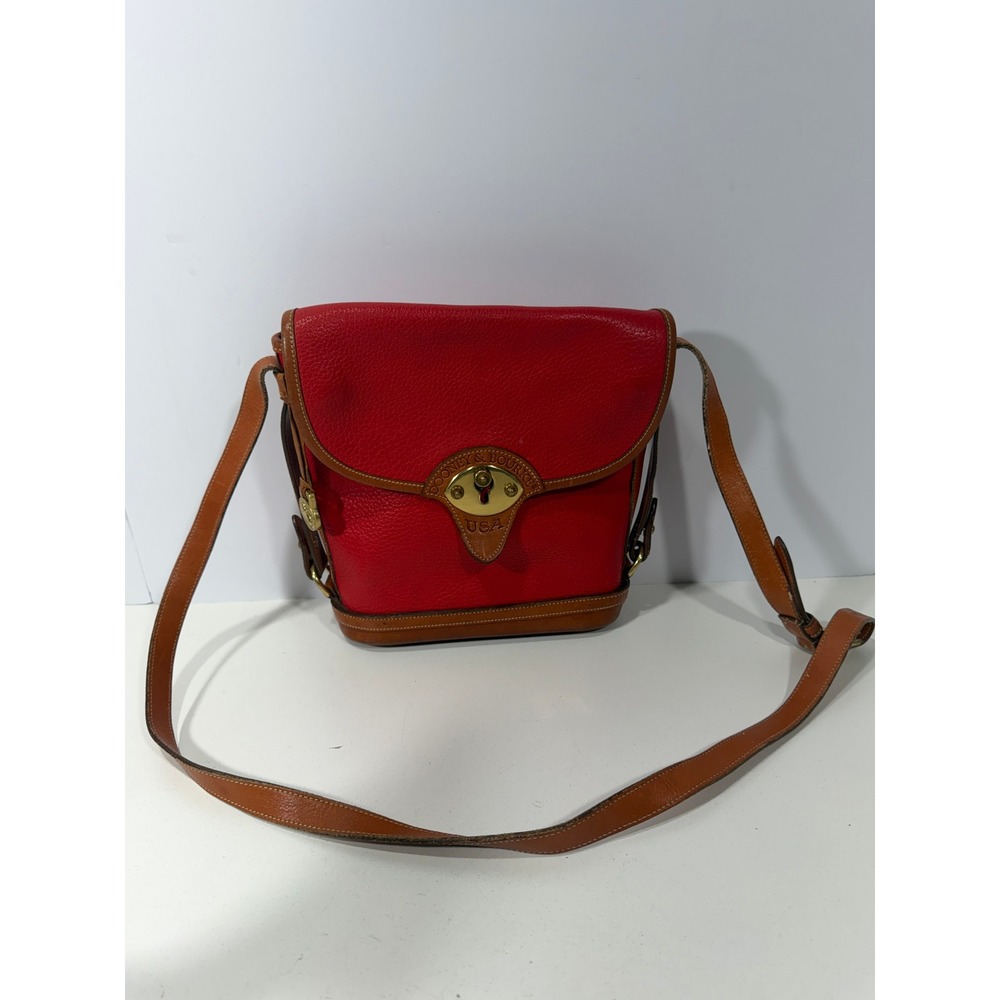 Dooney & Bourke Vintage All Weather Leather Crossbody Bag Red Tan USA Made - Picture 1 of 16